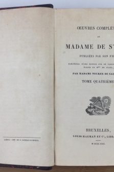 Oeuvres completes de Madame de Staël. Tome quatrieme. De la litterature