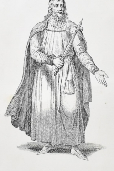 Clovis I, 1º rey cristiano . Grabado original, trajes históricos de Francia, Páris, 1852, 15x23 cm.,