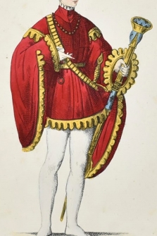 Sargento de armas. Grabado original, trajes históricos de Francia, Páris, 1852, 15x23 cm.,