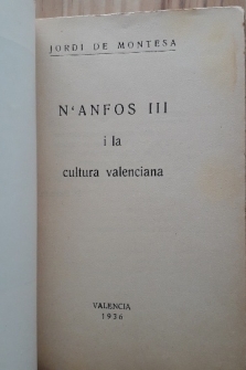 N'Anfos III i la cultura valenciana / portada, Josep Segrelles, 1936