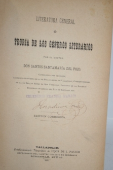 LITERATURA GENERAL Ó TEORÍA DE LOS GÉNEROS LITERARIOS. 3 OBRAS EN UN VOLUMEN