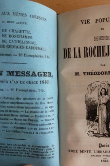 Vie Populaire de Georges Cadoudal. Vie Populaire de Henri De La Rochejaquelein. (2 brochures biographiques en 1 Vol.)