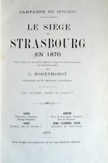Campagne de 1870-1871. Le Siège de Strasbourg en 1870