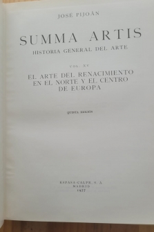SUMMA ARTIS XV. ARTE DEL RENACIMIENTO EN EL NORTE Y CENTRO DE EUROPA (1961)