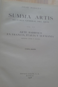 SUMMA ARTIS XVI : ARTE BARROCO EN FRANCIA, ITALIA Y ALEMANIA