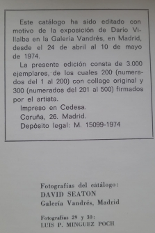 Catálogo Exposición Galería Vandrés, Madrid, abril-mayo 1974  (DEDICADO / FIRMADO)