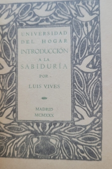 INTRODUCCIÓN A LA SABIDURÍA (1930)