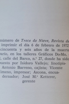 TRECE DE NIEVE, REVISTA DE POESÍA 2 (MADRID, INVIERNO 1971-72)