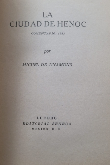 LA CIUDAD DE HENOC, COMENTARIO 1933