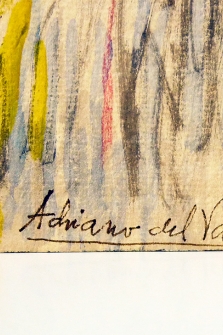Retrato original de Azorín sobre papel, pintado al pastel y a la acuarela, firmado por Adriano del Valle.