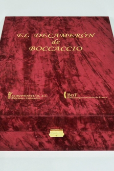 El Decamerón de Boccaccio. Facsímil del bello códice del siglo XV ilustrado con delicadas miniaturas. Edición limitada de 390 ejemplares numerados y certificados con acta notarial.