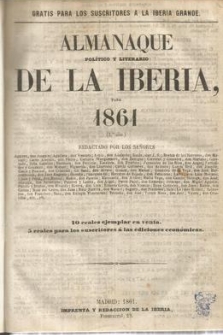 Almanaque politico y literario de la Iberia para 1861. 2º año. Le sigue: Caja deahorros sobre el 3% español, La Tutelar, compañia general de seguros mutuos sobre la vida
