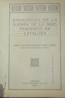 Efemérides de la guerra de la independencia en Cataluña-RAMON HUGUET MIRO
